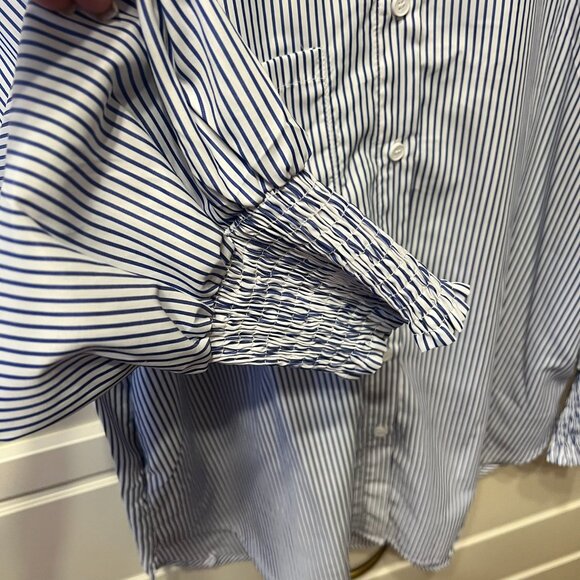 Blue & White Oversized Pinstriped Smocked Button-Up Shirt (XL / 1X) SO PRETTY! - Picture 9 of 14